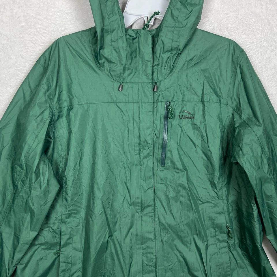 LL Bean Trail Model Rain Jacket Womens 1X Plus Green Hooded Windbreaker Full Zip - Image 2 of 4