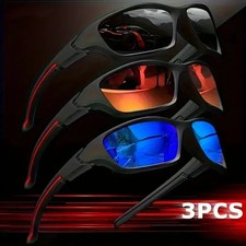 3PK Men Sport Sunglasses Polarized for Cycling Fishing Running Wrap Around UV400