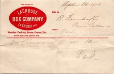 La Crosse Box Company La Crosse WI 1913 Billhead Wooden Packing Boxes Crates