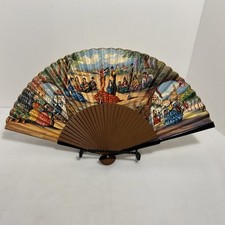 Vintage Wood  Paper Spanish Scene Accordian Folding Hand Fan