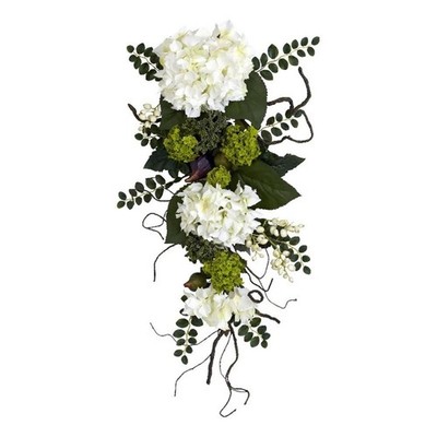 Pemberly Row 28'' Hydrangea Teardrop with Delicate Blooms in White