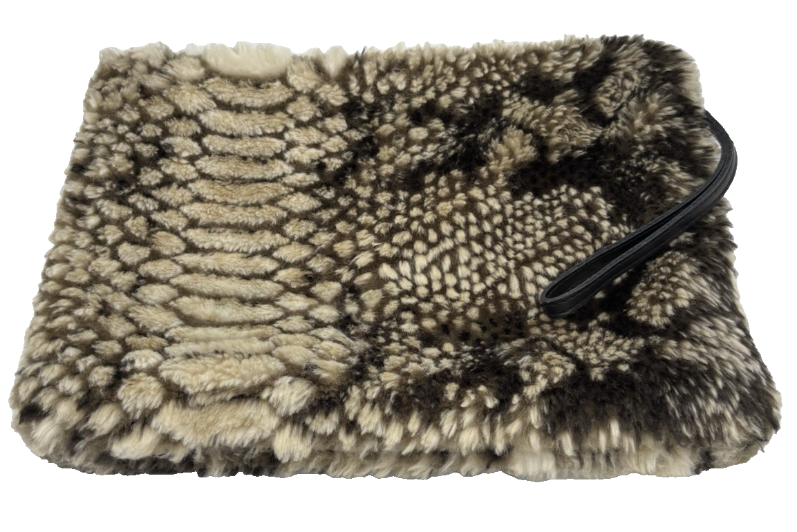 Do Everything In Love Faux Fur Wristlet Purse Gray Brown White Clutch Bag