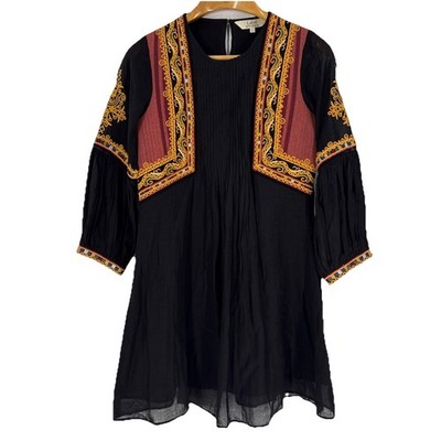 Label by Ritu Kumar Womens Gauzy Dress Size L Black Embroidered Micro Pleat  Folk | eBay