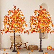 2 Pack 5FT Lighted Maple Tree 200 LED Artificial Fall Tree for Home Decor