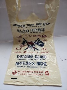 Hilton Head Island Promo Shopping Bag Various Shops Plastic 12x17" Beige 