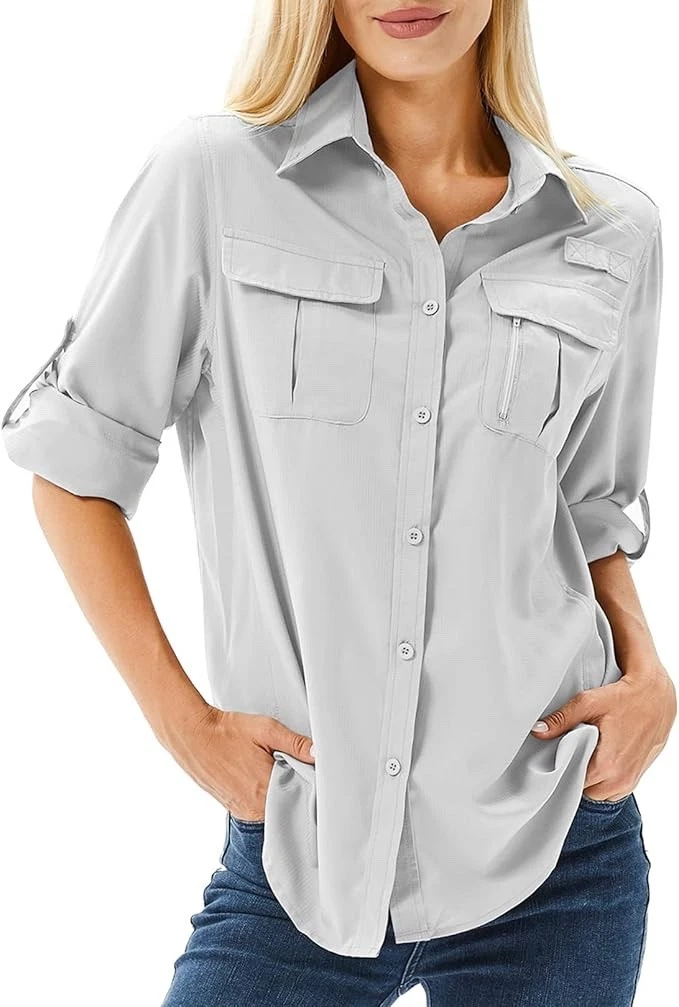 Women's UPF 50 Long Sleeve UV Sun Protection Safari Shirts Outdoor Quick Dry