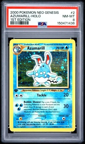 2000 POKEMON NEO GENESIS 1ST EDITION #2 AZUMARILL-HOLO PSA 8