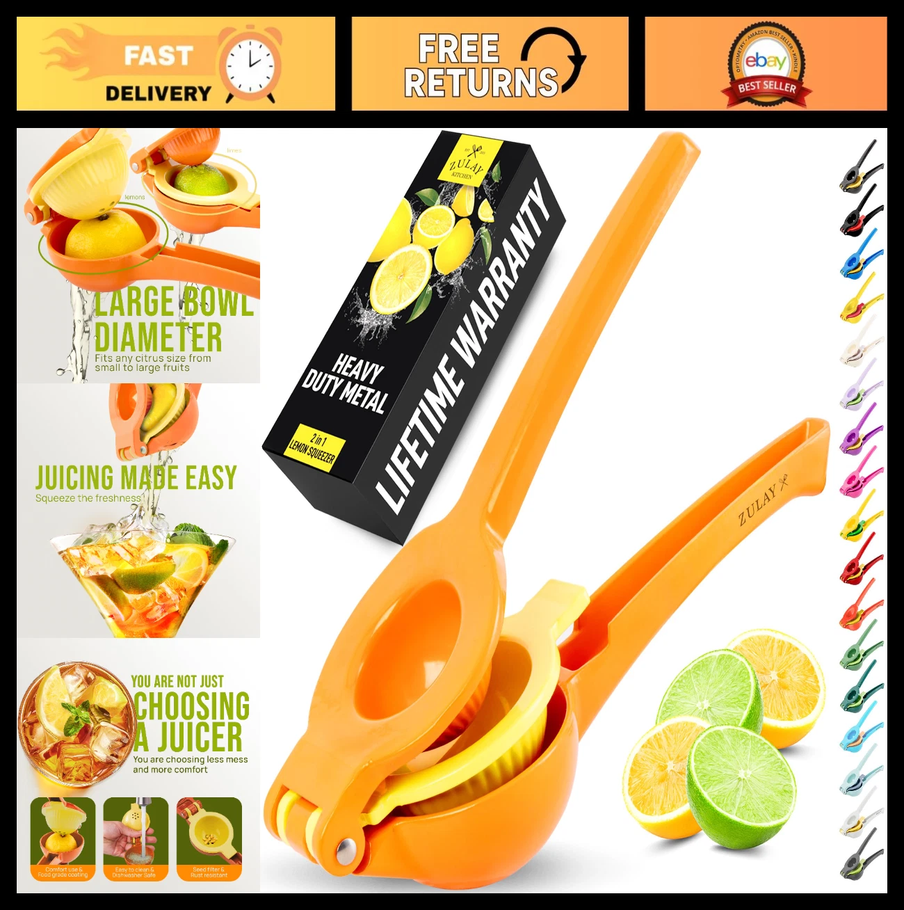 2-in-1 Metal Lemon Squeezer - Sturdy Hand Juicer for Maximum Juice Extraction -