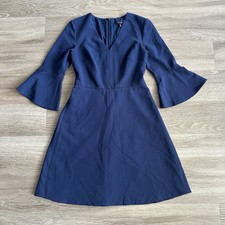 Banana Republic Dress Size 0 Navy Blue Fit Flare V Neck 3/4 Sleeve
