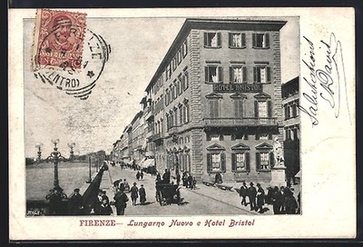 Firenze, Lungarno Nuovo e Hotel Bristol, Ansichtskarte 1904 