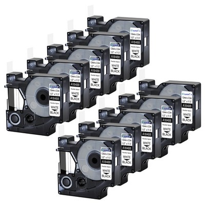 10PK 12mm Black on White Flexible Nylon Label Tape 18488 For Dymo Rhino 4200