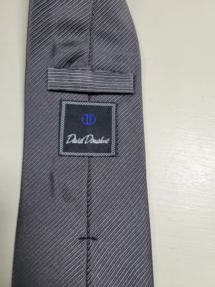 Corbata para hombre DAVID DONAHUE diseñador EE. UU. RAYAS gris 100 % seda italiana Foto 3 de 4