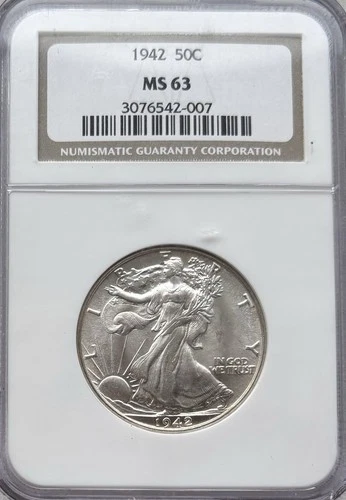 1942 Walking Liberty Half Dollar 50C NGC MS-63 Choice BU Silver Coin #580