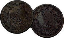 RDR Austria Hungary 1 Kreuzer Franz Joseph 1858 2 Piece Original Coin #DD368