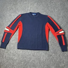 Vtg 1980s Obermeyer Padded Ski Sweater Mens S 80s Blue Red