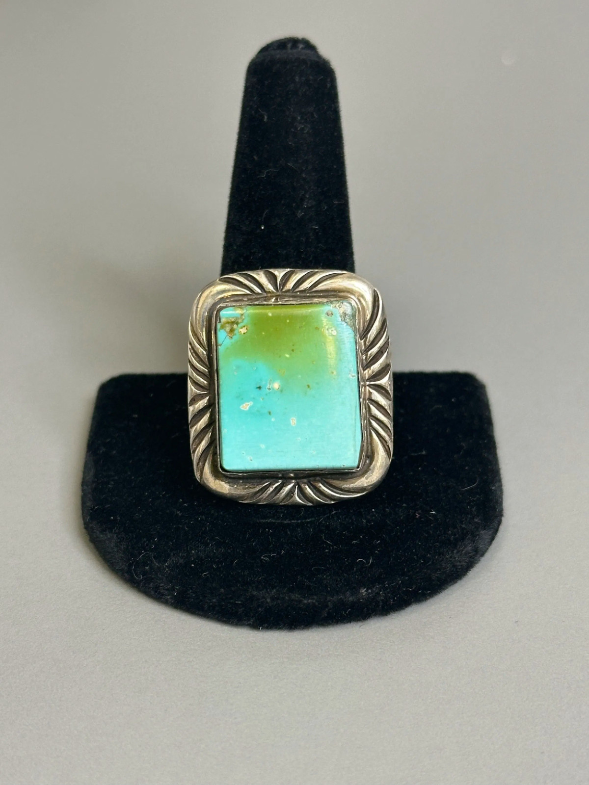 Native Rectangular Turquoise 925 Sterling Ring Si… - image 1