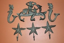Mermaid Bathroom Wall Hooks, Cast Iron Beach Chic 6 items