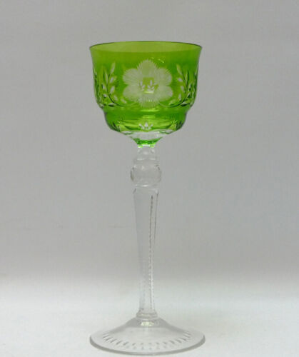 Kristallglas, Römer, hellgrün überfangen, Blumen- &amp; Blattschliff, , 21,0 cm
