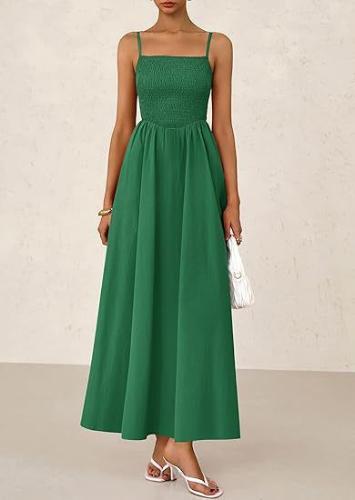 Women Summer Casual Swing Stretch Dress Holiday Strappy Pocket Long Maxi Dresses - Bild 11 von 43