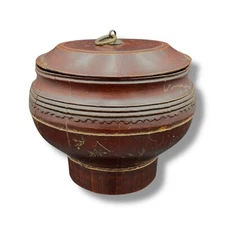 Antique Chinese Rice Bowl With Lid 19th Century Brown Wood 7" x 9"