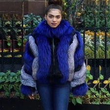 Women Fashion Real Fox Fur Coat Collar Natural Vulpe Fur Bomber Jacket Outwear