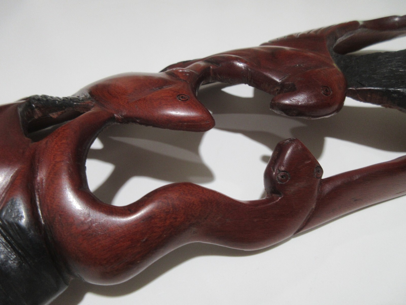 16" Hand Carved African Tribal Mask Ebony Wood Eagle Hunting Fish Snake Original