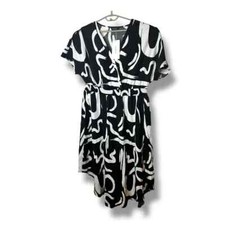 Bloomchic Black White Abstract Print Midi Dress Size 18 20 New