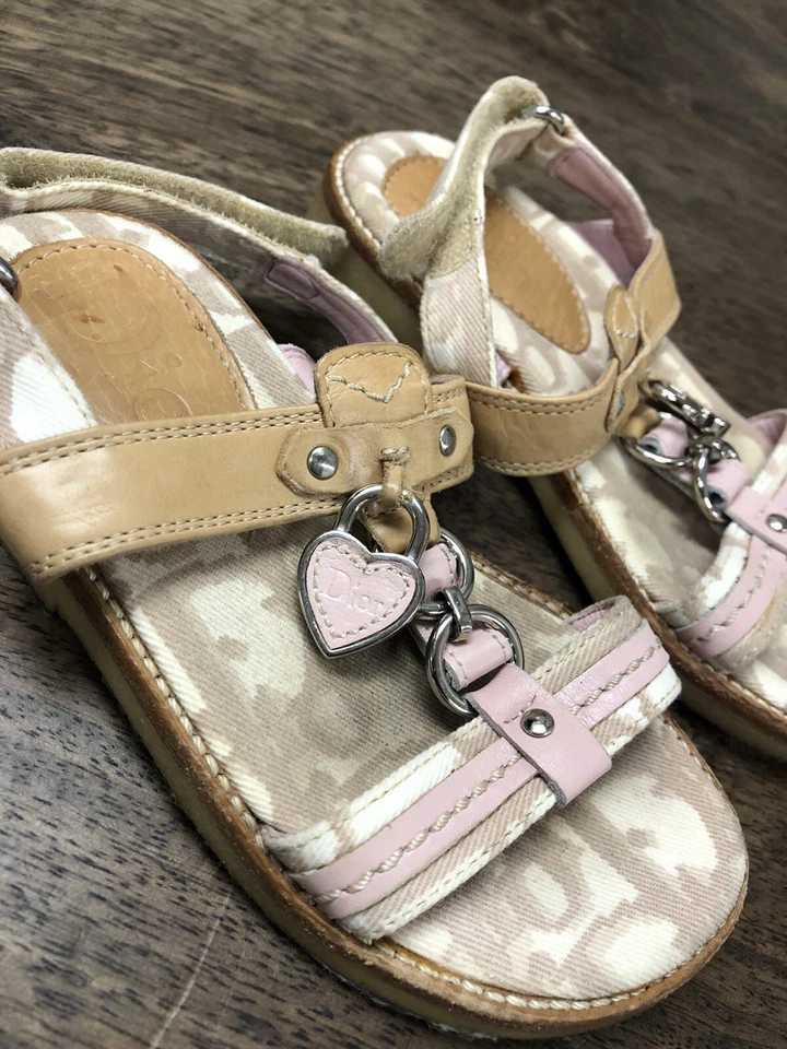 Sandalias Dior Baby de lona de cuero rosa/beige talla 24 Foto 2 de 4