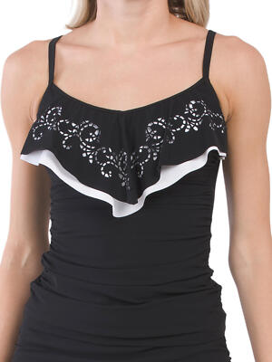 PROFILE BY GOTTEX 288927 Tutti Frutti Laser Cut Tankini Top Black Size 34D