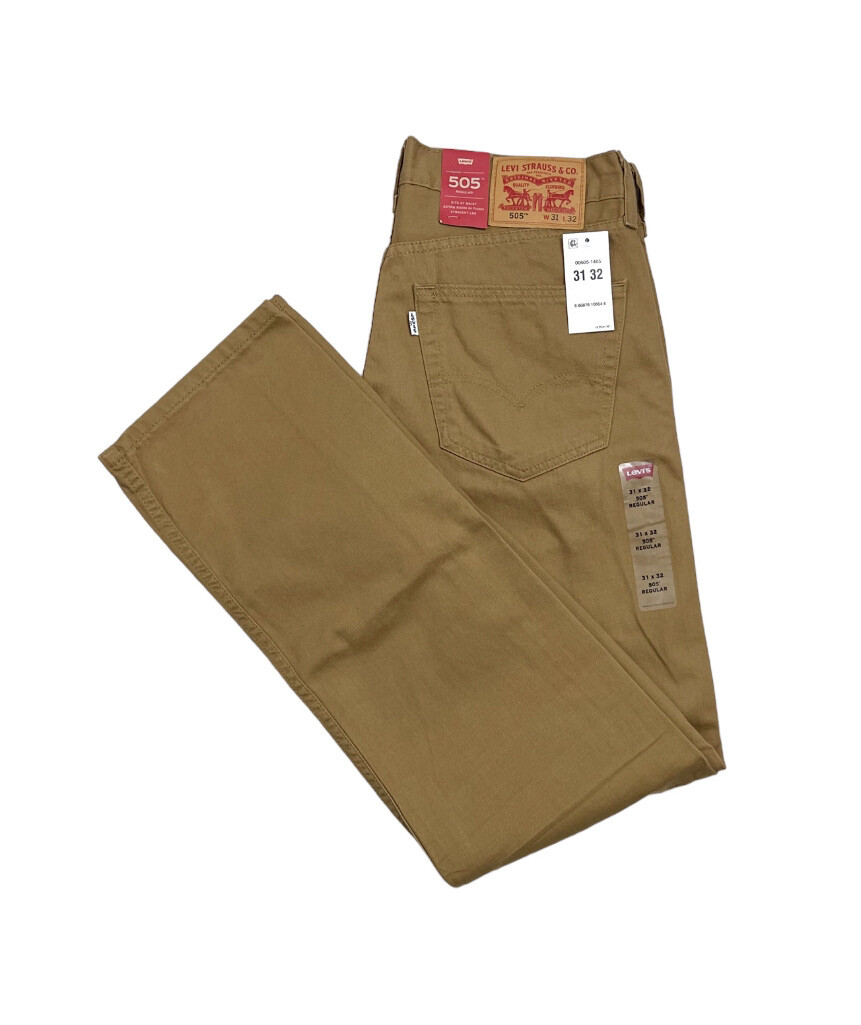 Levi's 505 Classic Straight Fit Denim Jeans In Khaki Caraway Size