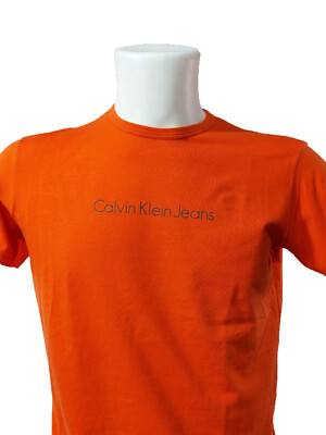 MAGLIA T-SHIRT UOMO CALVIN KLEIN JEANS ARANCIONE con BOX LOGO COTONE ESTIVA  | eBay