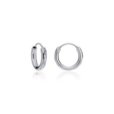 Sterling Silver 2mm Diamond-Cut Endless Hoop Earrings, 12mm