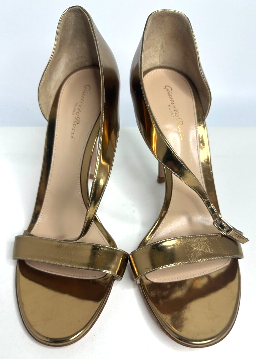 Gianvito Rossi Gold Leather Open Toe Pumps Size 42 EU/US 11