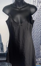 Nasty Gal Collection Black Satin V-Neck Spaghetti Straps Party/ Club Dress Sz 10