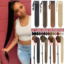 US REAL LONG 32" Ponytail Wrap Around Pony Tail Clip In Hair Extensions as Human