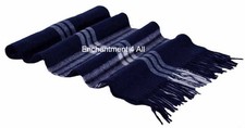 100 2-Ply Pure Cashmere Striped Scarf 70"x11" Men Women Neck Muffler, Navy Blue