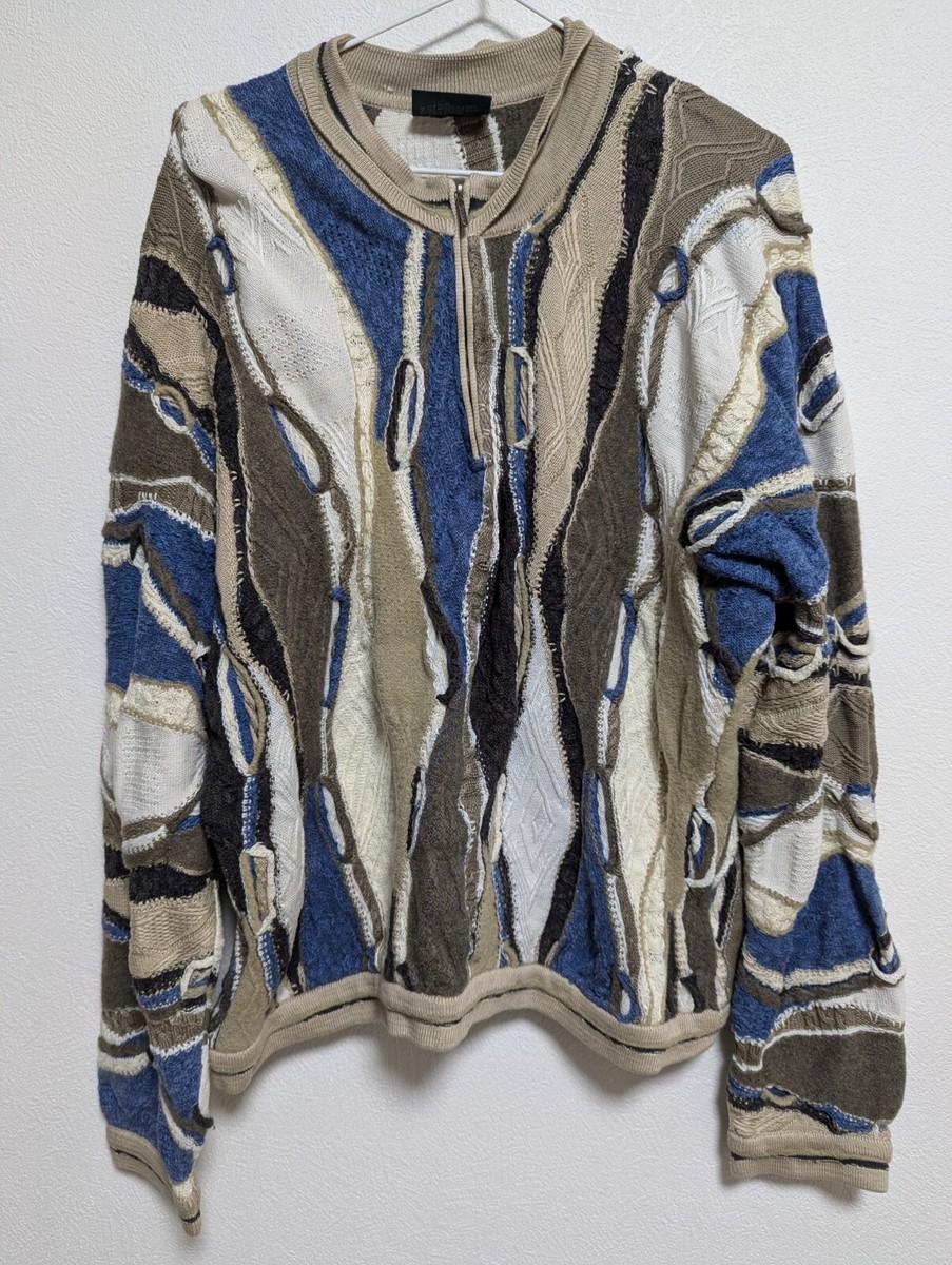 Coogi vintage Sweater Multicolor 3D Knit Zip Size XL Made in