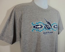Mazatlan Mexico Mens Large T Shirt Marlin Game Fish Gray and Blue Size L