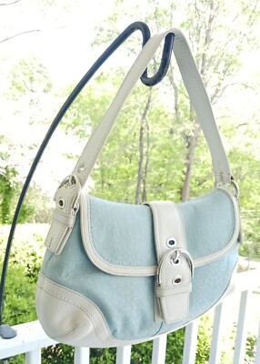 Coach Vintage F10926 Soho Blue Signature C Canvas & White Leather
