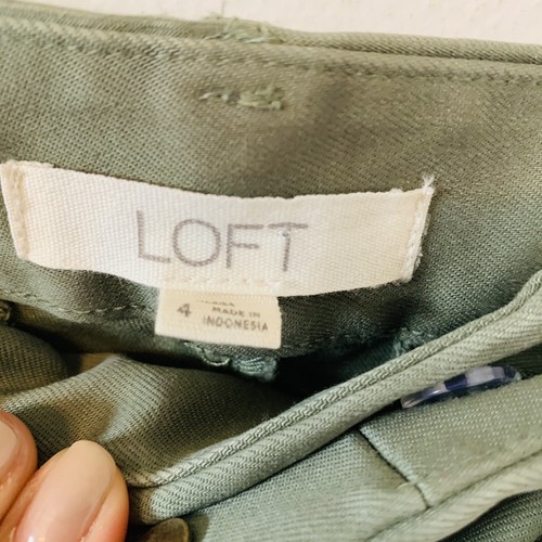Loft Belted Chino Pants Size 4 Army Green Pockets Raw Hem Lyocell Cotton Blend - Picture 6 of 10