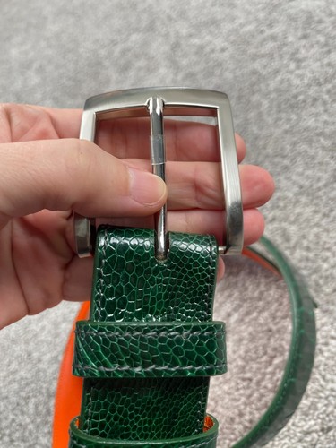 AAA Ultra Leather Belt Mens 38 Genuine Ostrich Handmade in Texas Green Orange - Bild 2 von 11