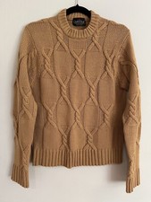 Vintage Campus Cable Knit Mustard Sweater Wom...