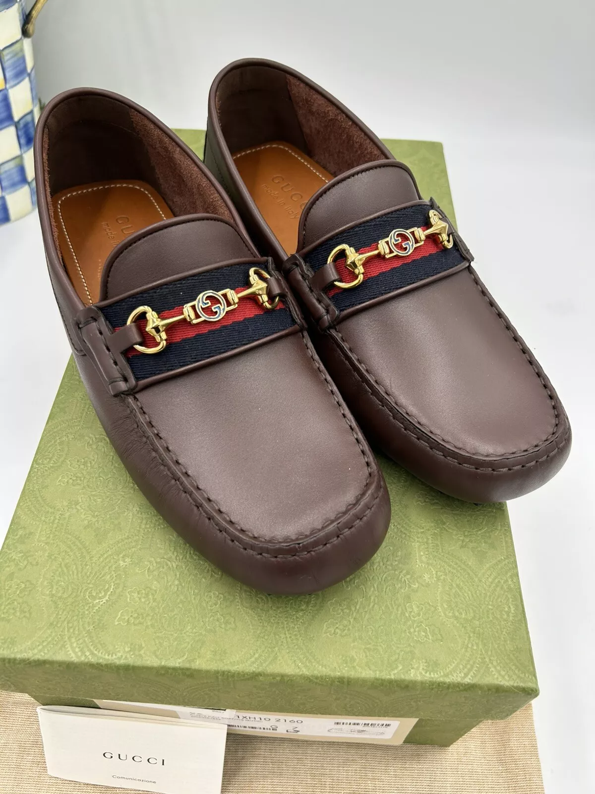 Mocassins homme Gucci Ayrton web rayé cuir conducteur taille 7 taille huit US