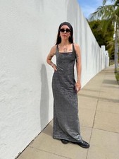VTG NOS 90s Metallic Silver Slip Dress NWT My Michelle Maxi Dress Made in USA