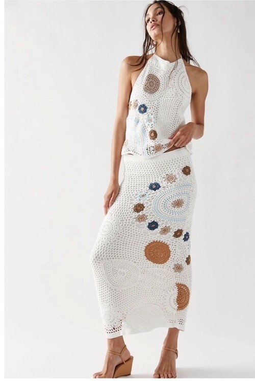 Free People Tibby, вязаная крючком макси-юбка и топ на бретелях, Милый комплект одежды XS
