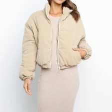 Lady Corduroy Padded Jackets Short Puffer Zip Up Long Sleeve Coat Winter Classic