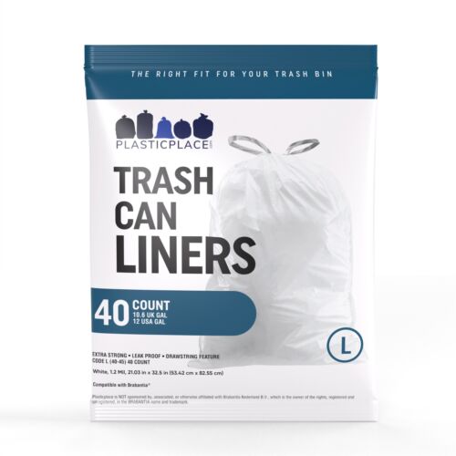 Plasticplace Custom Fit Trash Bags │ Compatible with Brabantia Code L (40 Count)