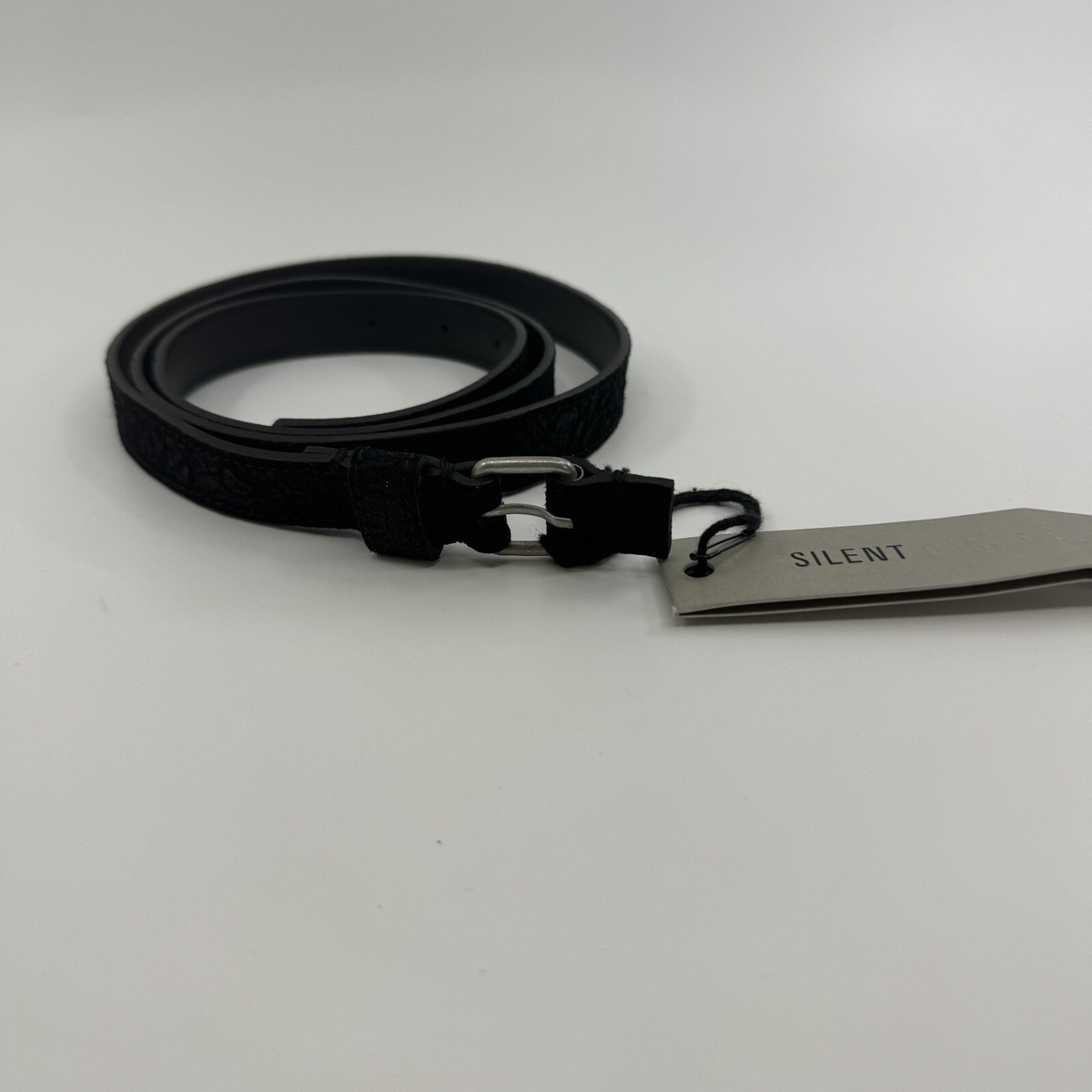 DAMIR DOMA SILENT Skinny Topstitched Belt Textured Black  display picture 2