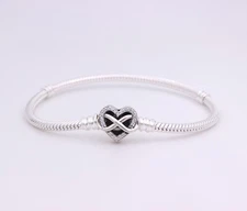 NEW w/ BOX 20cm/7.9" PANDORA Sparkling Infinity Heart Clasp Snake Chain Bracelet