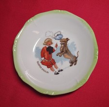 Antique 1930's Buster Brown Child Porcelain Bowl Green Rim
